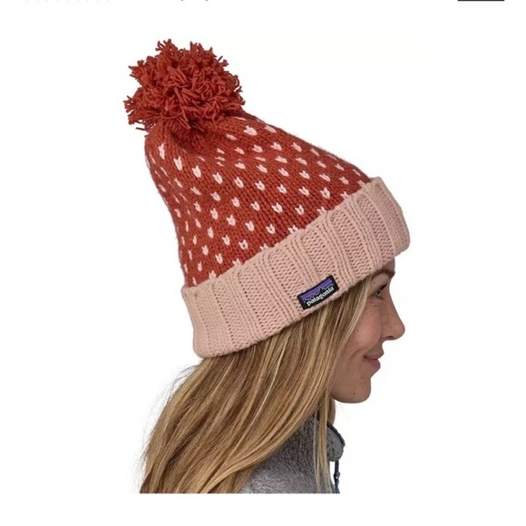 Patagonia Women's Snowbelle Beanie Ridge Burl Red NWT Recycled Wool Orange - Picture 6 of 8